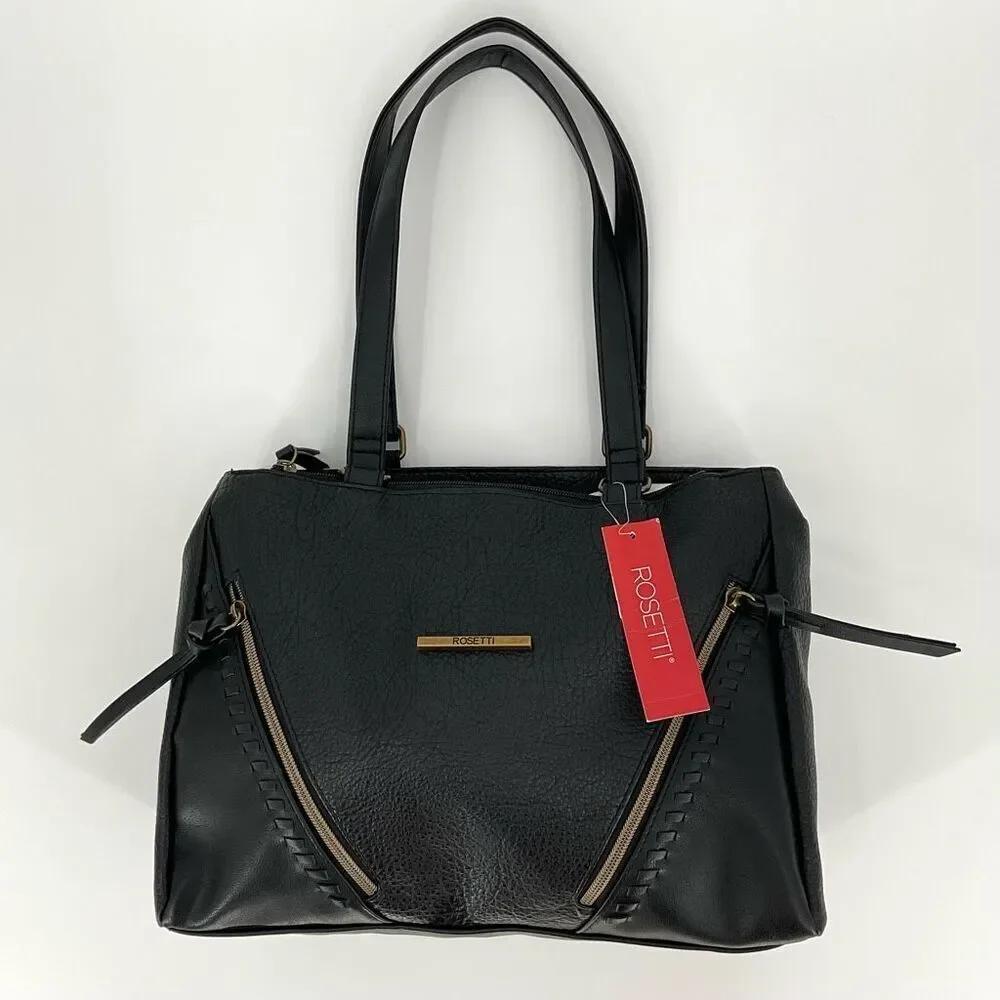 Rosetti Idris Satchel Bag‎ Purse Black Faux Leather Double Shoulder Strap NWT